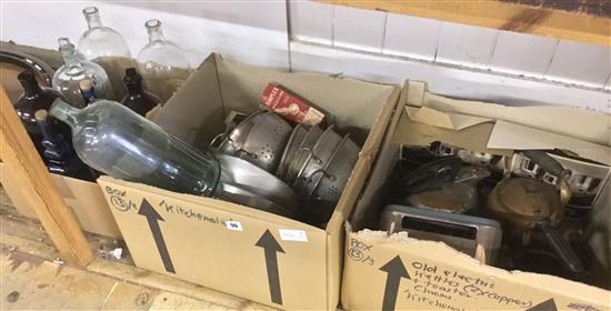 Qty kitchenalia in 2 boxes & bottles